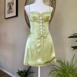 Meshki Strapless Satin Dress in Light Green